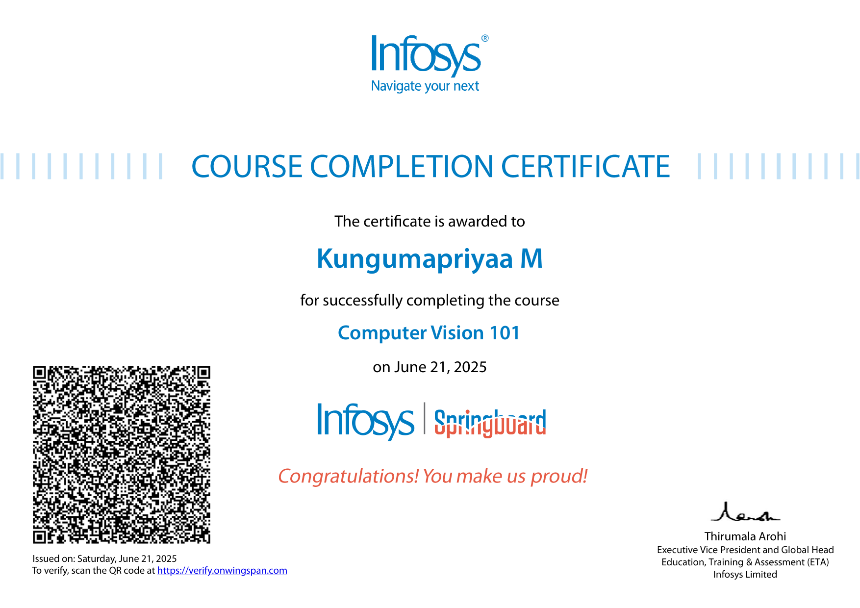 Computer Vision 101 certificate