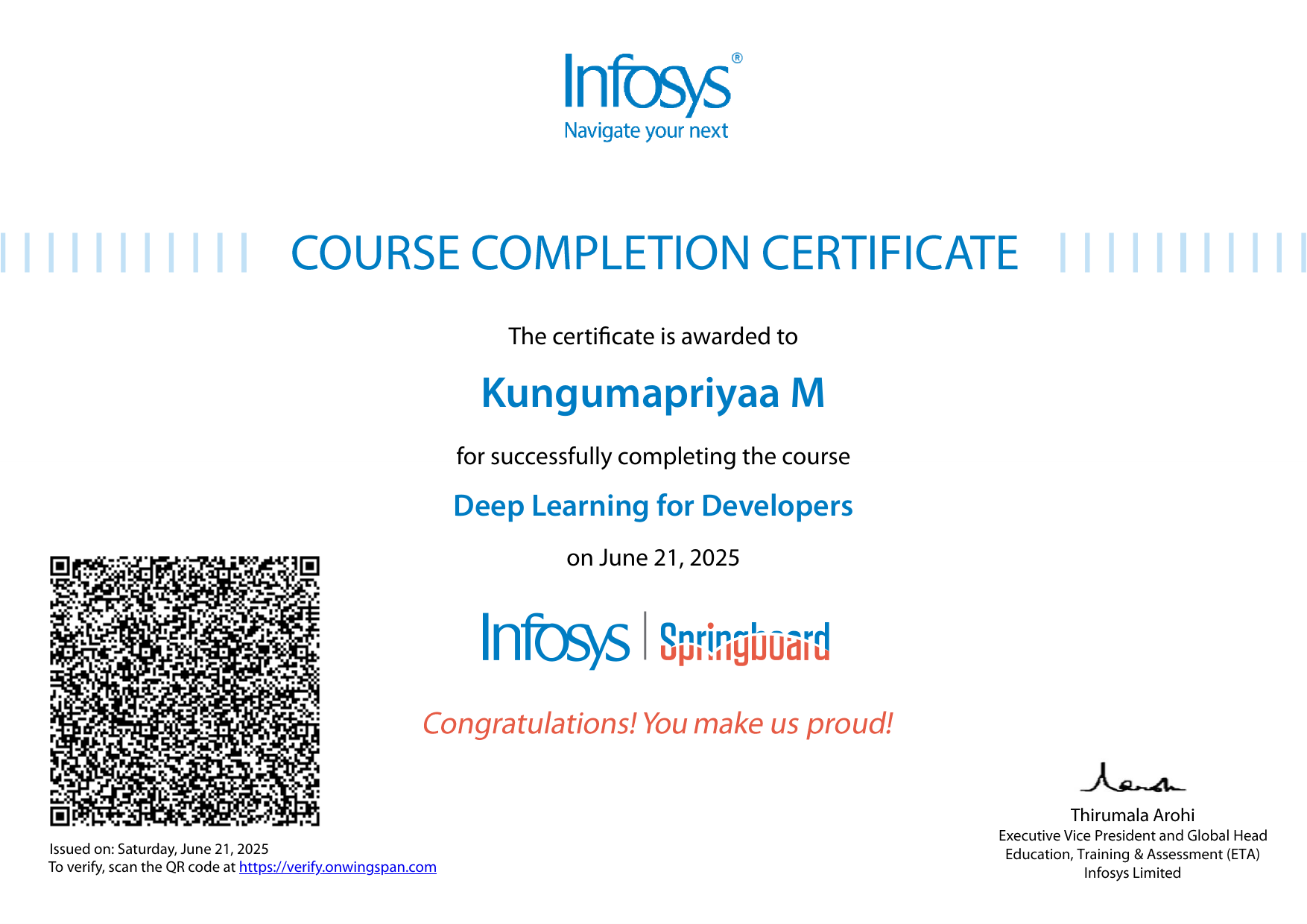 Deep Learning for Developers certificate