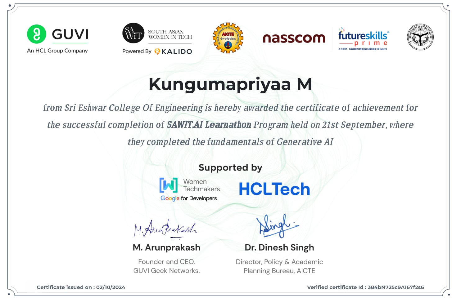 GEN AI (Learnathon) certificate
