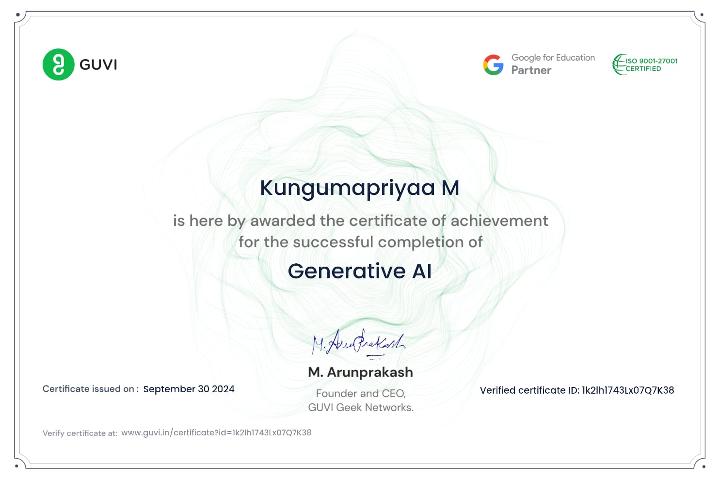 Generative AI certificate
