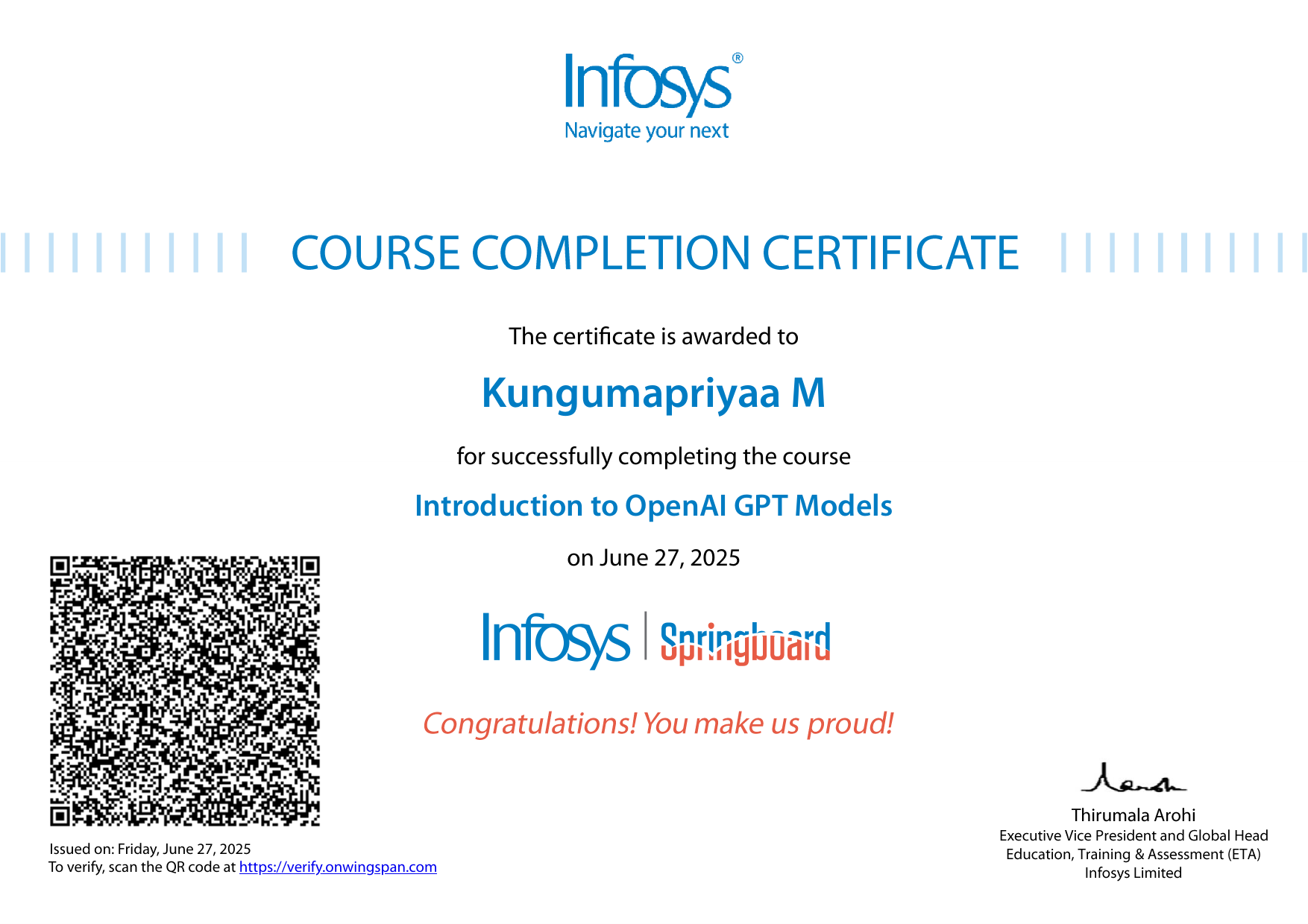 Introduction to OpenAI GPT Models certificate