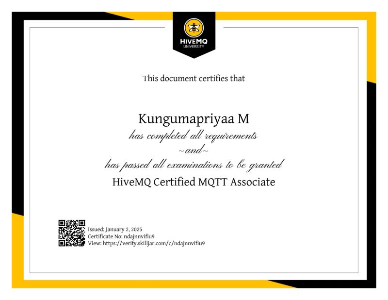 Associate Certification in MQTT certificate